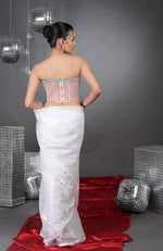 Amor Hand Embroidered Corset with Silver Light Saree