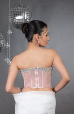 Amor Hand Embroidered Corset with Silver Light Saree