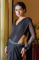 Black Chiffon Saree with Green Jewelled Crystal Belt