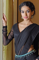 Black Chiffon Saree with Green Jewelled Crystal Belt