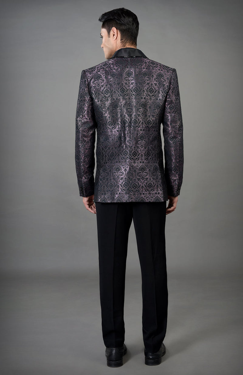 Black Woven Brocade Tuxedo Set