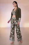 Olive Parsi Gara Embroidered Co-Ord Set