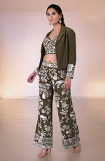 Olive Parsi Gara Embroidered Co-Ord Set