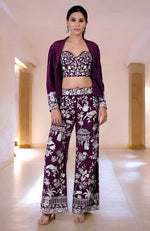 Plum Parsi Gara Embroidered Co-Ord Set