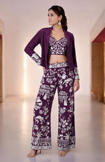 Plum Parsi Gara Embroidered Co-Ord Set