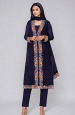 Navy Blue Parsi Gara Embroidered Overlay Suit