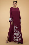 Burgundy- Ivory Floral & Birds Embroidered Kaftan