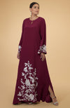 Burgundy- Ivory Floral & Birds Embroidered Kaftan