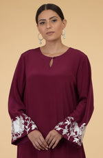 Burgundy- Ivory Floral & Birds Embroidered Kaftan