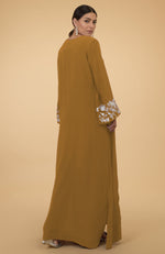 Muted Mustard Floral & Birds Embroidered Kaftan