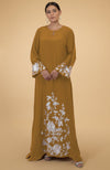 Burgundy- Ivory Floral & Birds Embroidered Kaftan