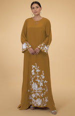 Burgundy- Ivory Floral & Birds Embroidered Kaftan