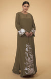 Olive Floral & Birds Embroidered Kaftan