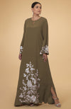 Burgundy- Ivory Floral & Birds Embroidered Kaftan