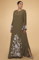 Burgundy- Ivory Floral & Birds Embroidered Kaftan
