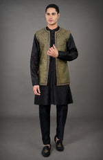 Olive Hand Embroidered Abstract Jacket Set