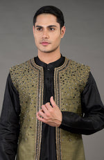 Olive Hand Embroidered Abstract Jacket Set