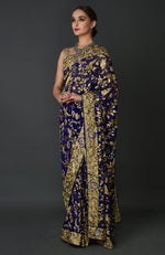Masterpiece Teal Blue Parsi Gara Hand Embroidered Saree