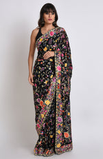 Black Masterpiece Parsi Gara Hand Embroidered Saree