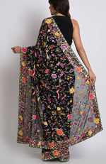 Black Masterpiece Parsi Gara Hand Embroidered Saree