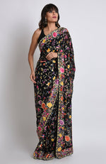 Black Masterpiece Parsi Gara Hand Embroidered Saree