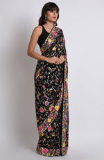 Black Masterpiece Parsi Gara Hand Embroidered Saree