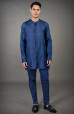 Navy Blue Chikankari Embellished Jacket Set