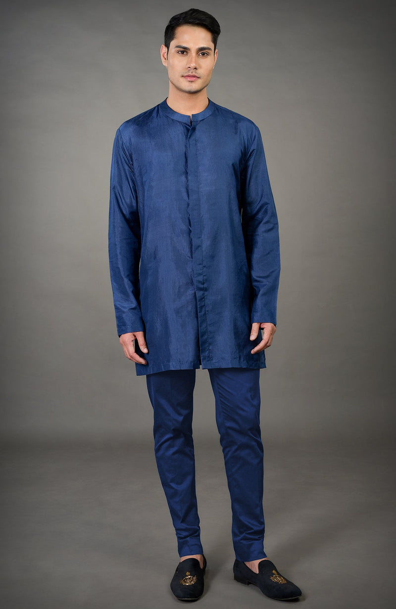 Navy Blue Chikankari Embellished Jacket Set