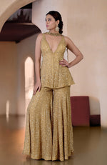 Cleopatra Gold Bead & Sequin Hand Embroidered Sharara Set