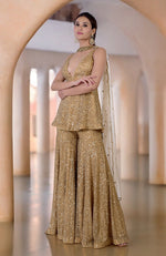 Cleopatra Gold Bead & Sequin Hand Embroidered Sharara Set