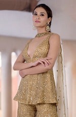 Cleopatra Gold Bead & Sequin Hand Embroidered Sharara Set