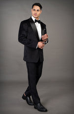 Solid Black Velvet Tuxedo Set