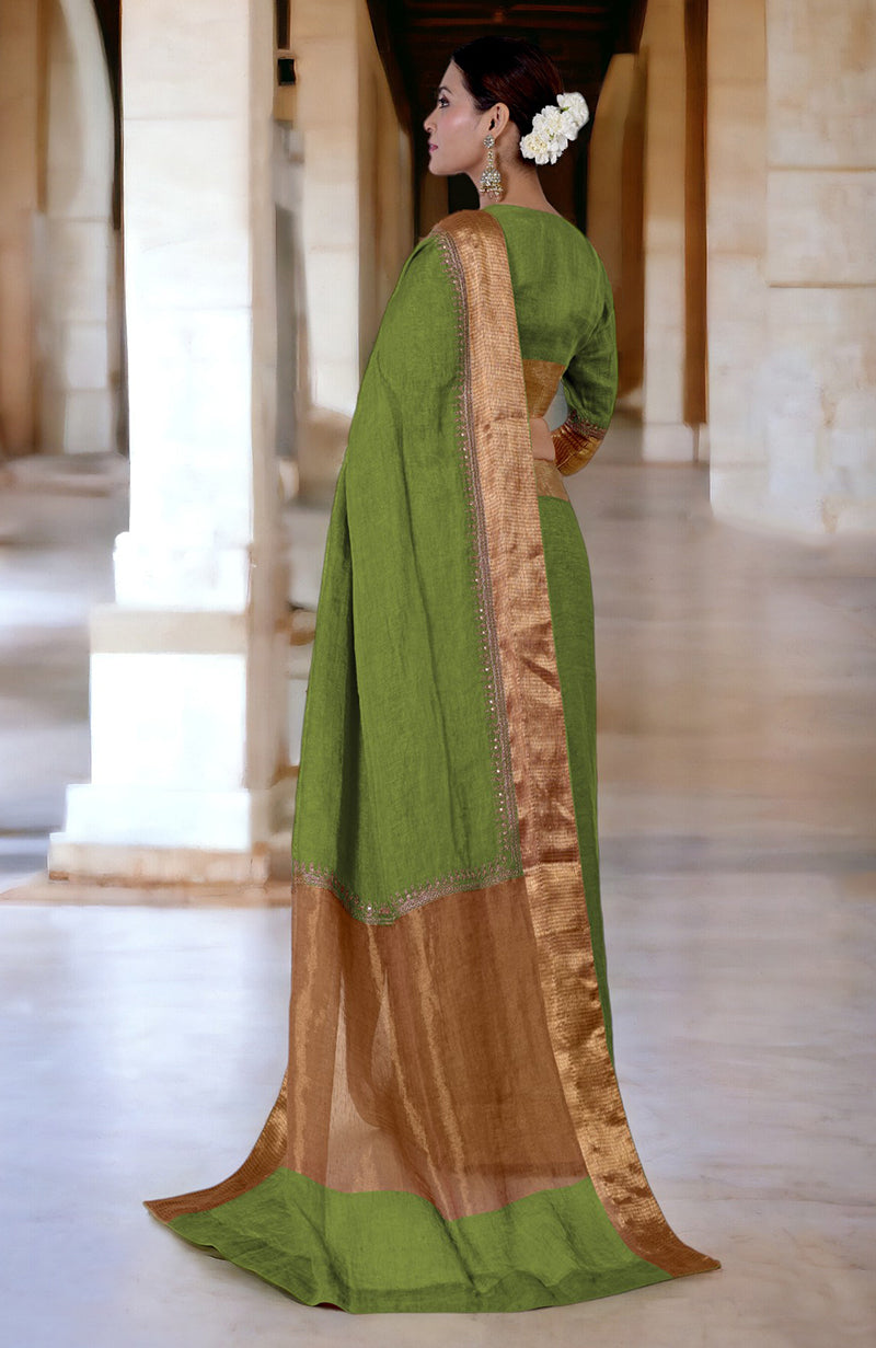 Kelp Forest  Marori  Embroidered Linen Saree
