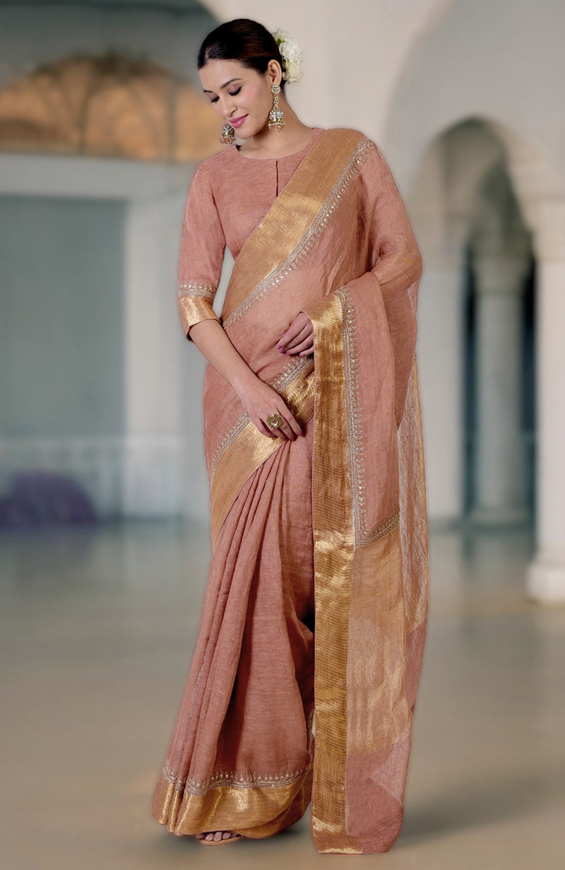 Kelp Forest  Marori  Embroidered Linen Saree