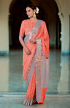 Desert Rose Parsi Gara Embroidered Linen Saree