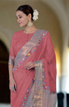 Desert Rose Parsi Gara Embroidered Linen Saree