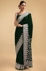 Plum Kashmiri Silver Tilla Aari Embroidered Velvet Saree
