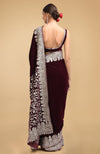 Plum Kashmiri Silver Tilla Aari Embroidered Velvet Saree