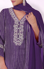 Mulled Grape Gota & Tilla Embroidered Silk Linen Suit