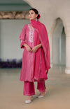 Pink Yarrow Gota & Tilla Embroidered Silk Linen Suit