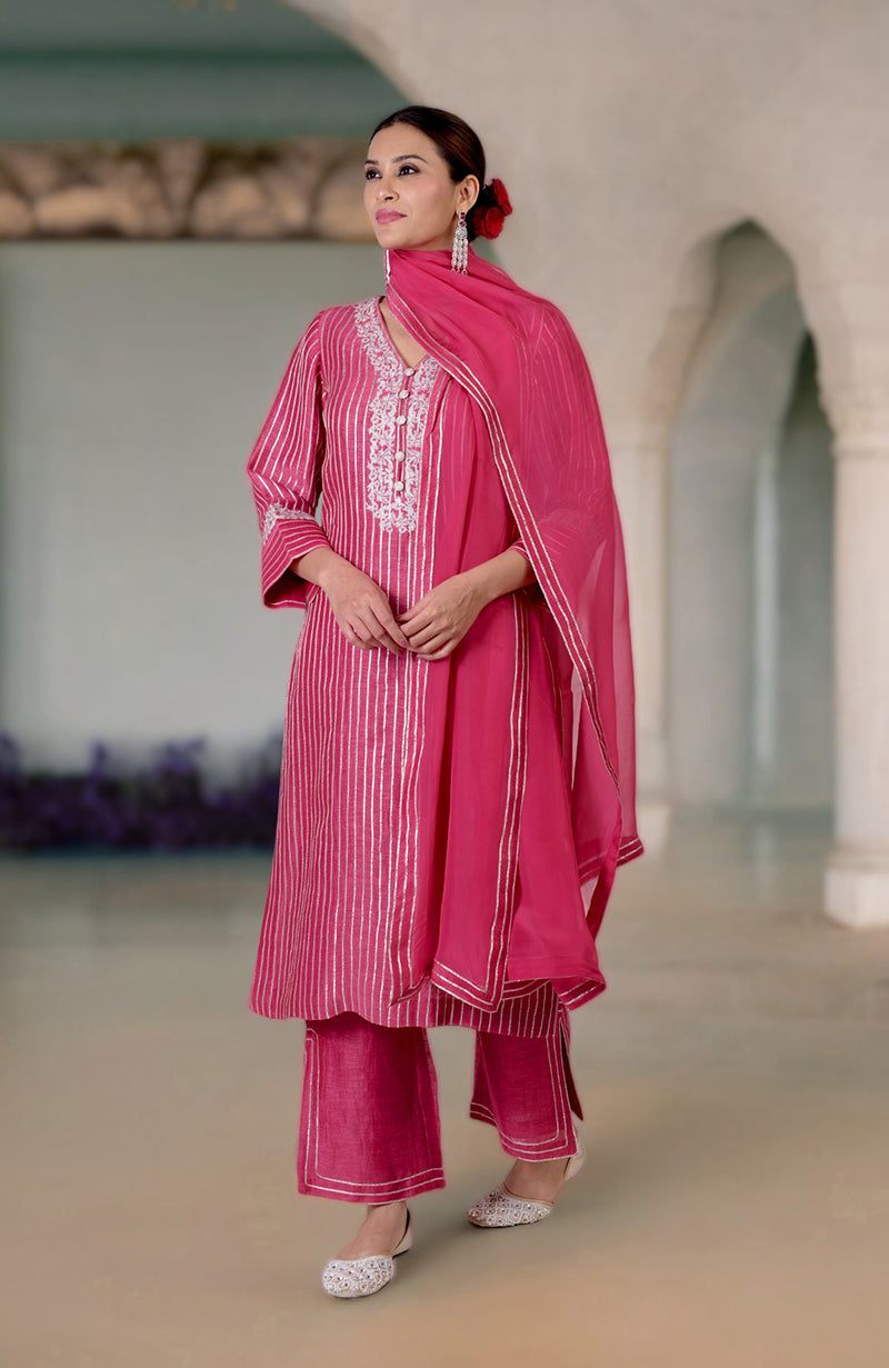 Mulled Grape Gota & Tilla Embroidered Silk Linen Suit