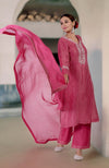Pink Yarrow Gota & Tilla Embroidered Silk Linen Suit