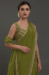 Avocado Green Embroidered Gota Patti Saree