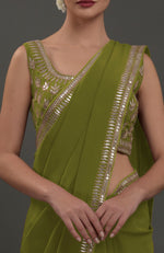 Avocado Green Embroidered Gota Patti Saree