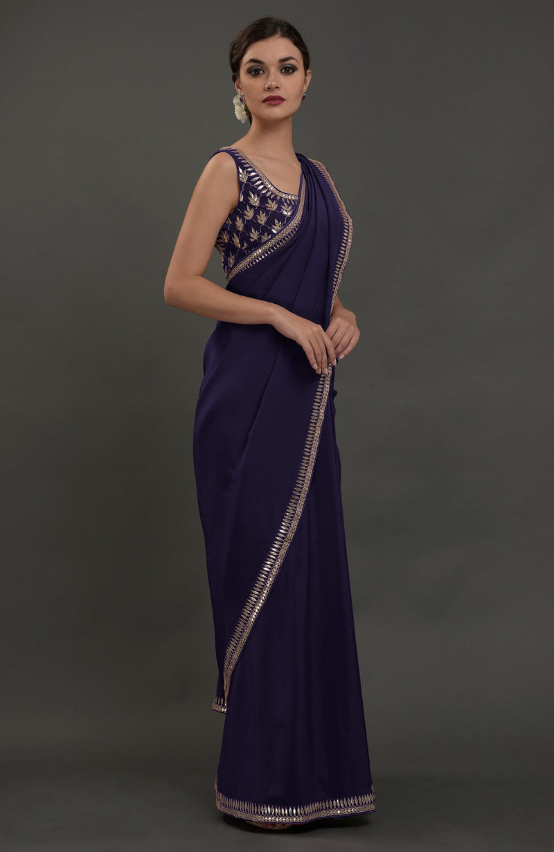 Eclipse Blue Embroidered Gota Patti Saree