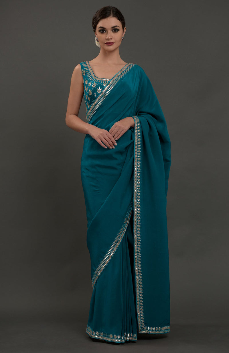 Eclipse Blue Embroidered Gota Patti Saree