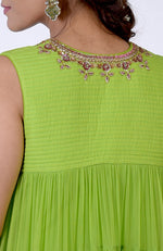 Green Glow Hand Embroidered Tiered Dress