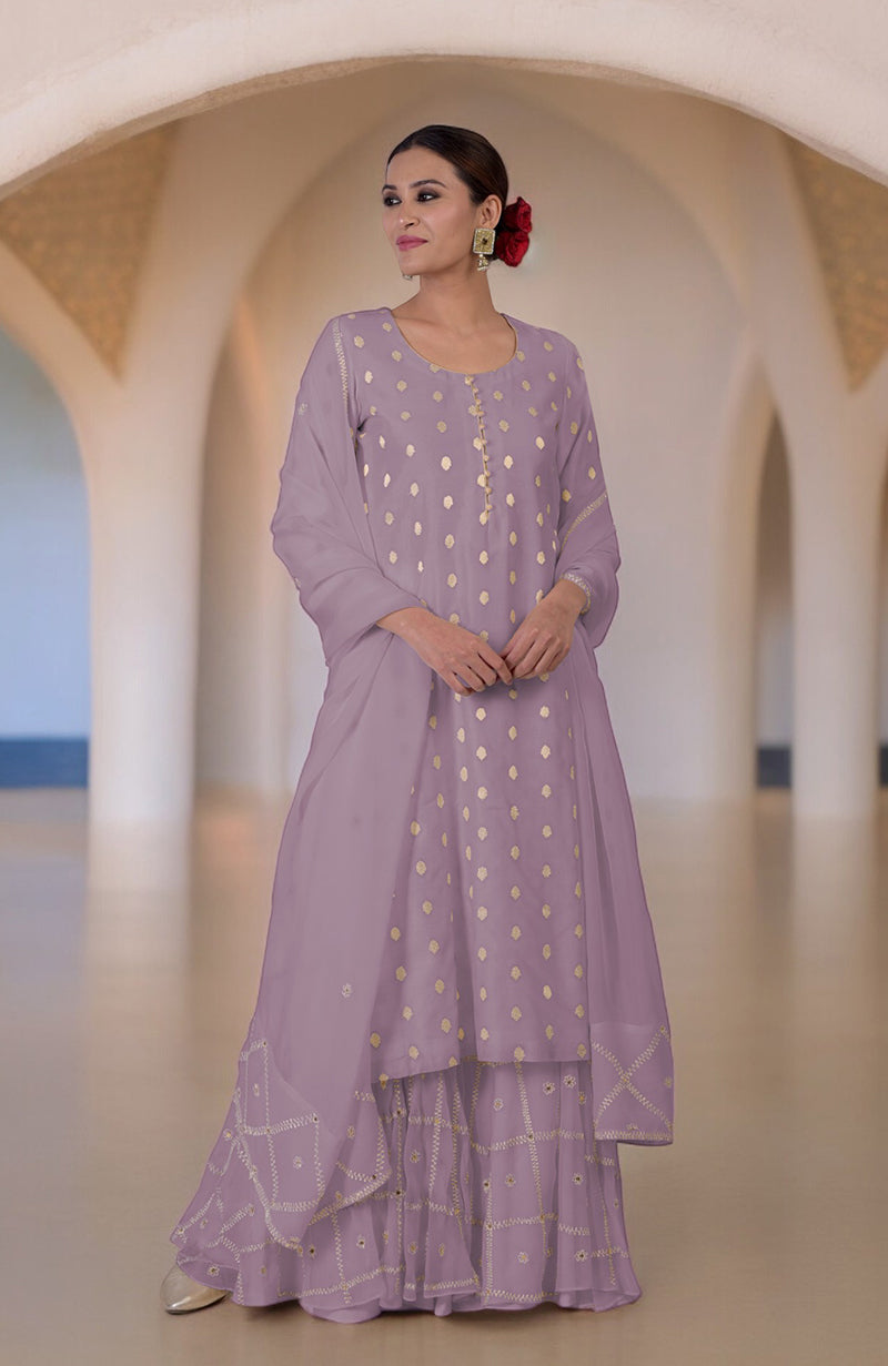 Withered Rose Banarasi Bootah & Aari Tilla Embroidered Sharara Set