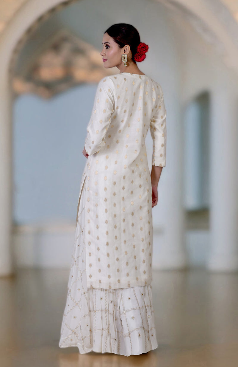 Ivory Banarasi Bootah & Aari Tilla Embroidered Sharara Set
