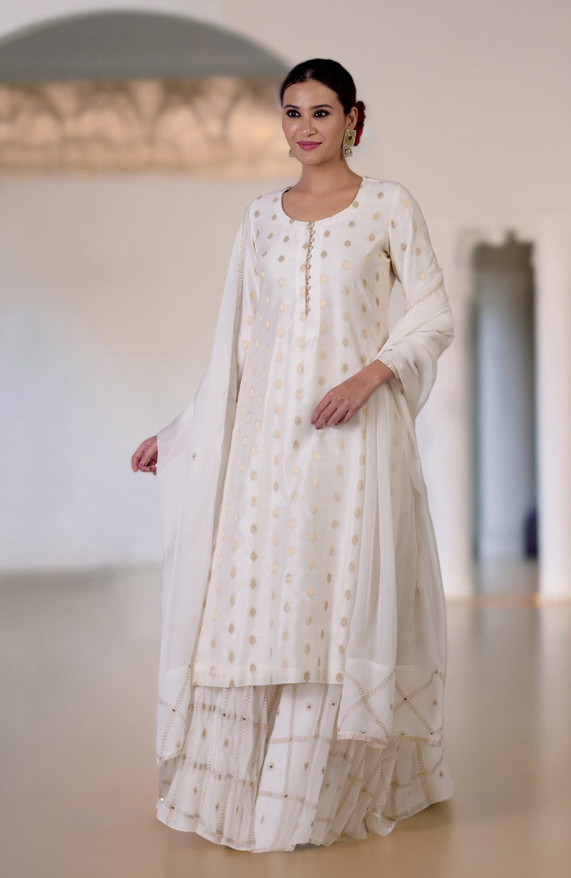 Ivory Banarasi Bootah & Aari Tilla Embroidered Sharara Set